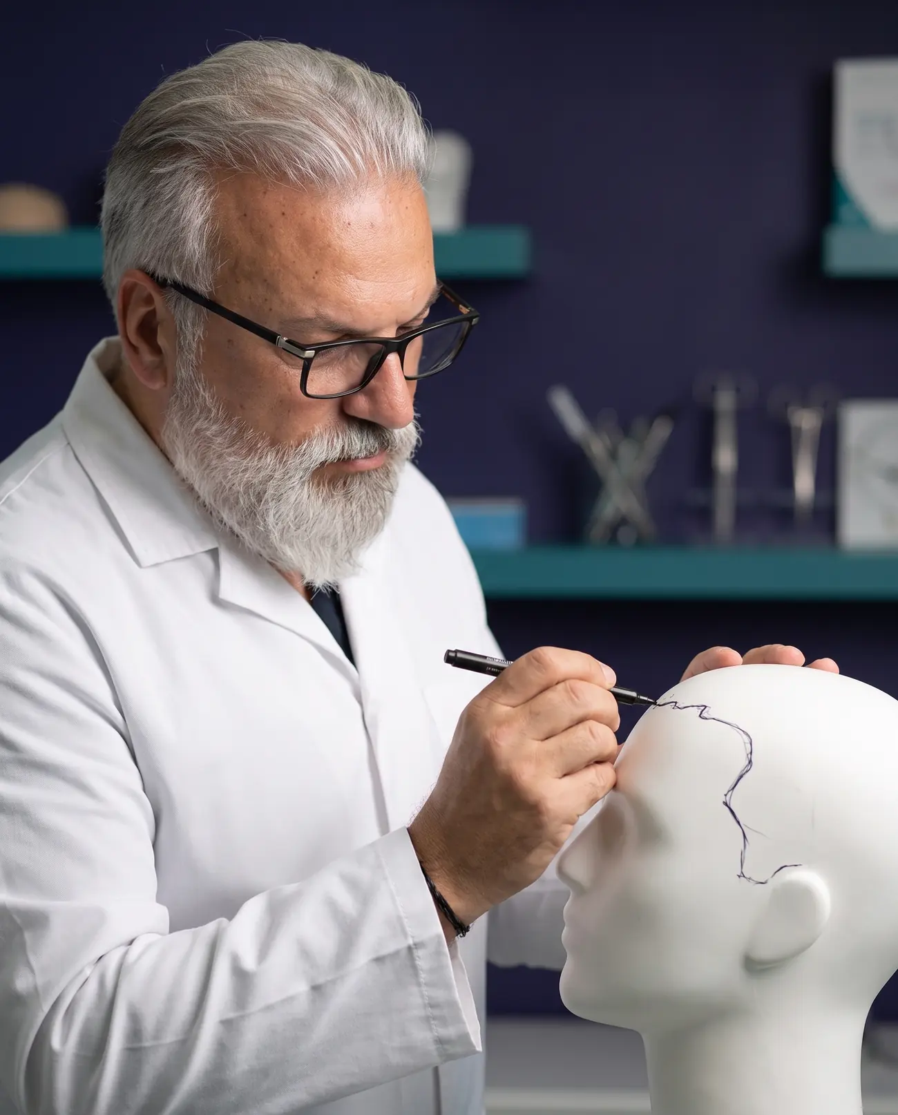 Dr Vekris designing a hairline
