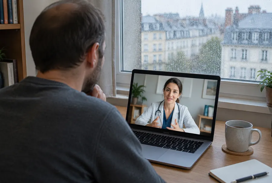 A patient at home on a video consultation with one of our doctors